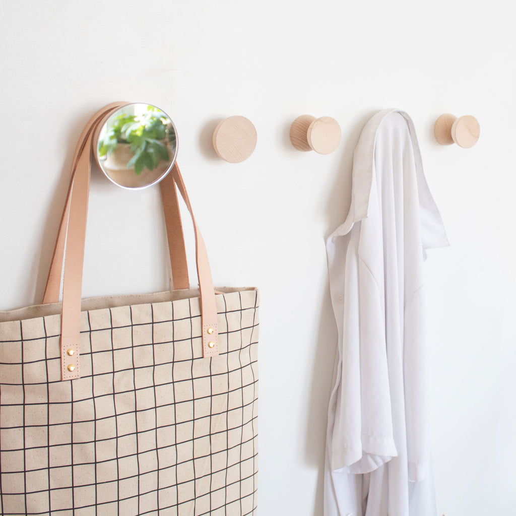 Round Beech Wood Wall Mounted Mirror Coat Hook