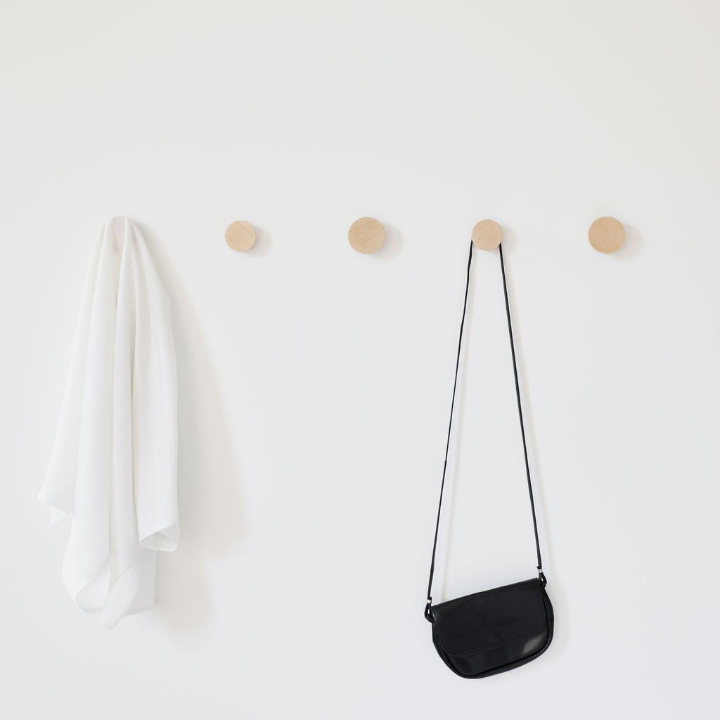 Round Beech Wood Coat Hook/Knob - Set of 2