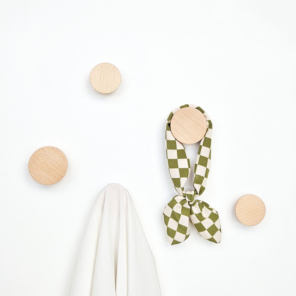 Round Beech Wood Coat Hook/Knob - Set of 2