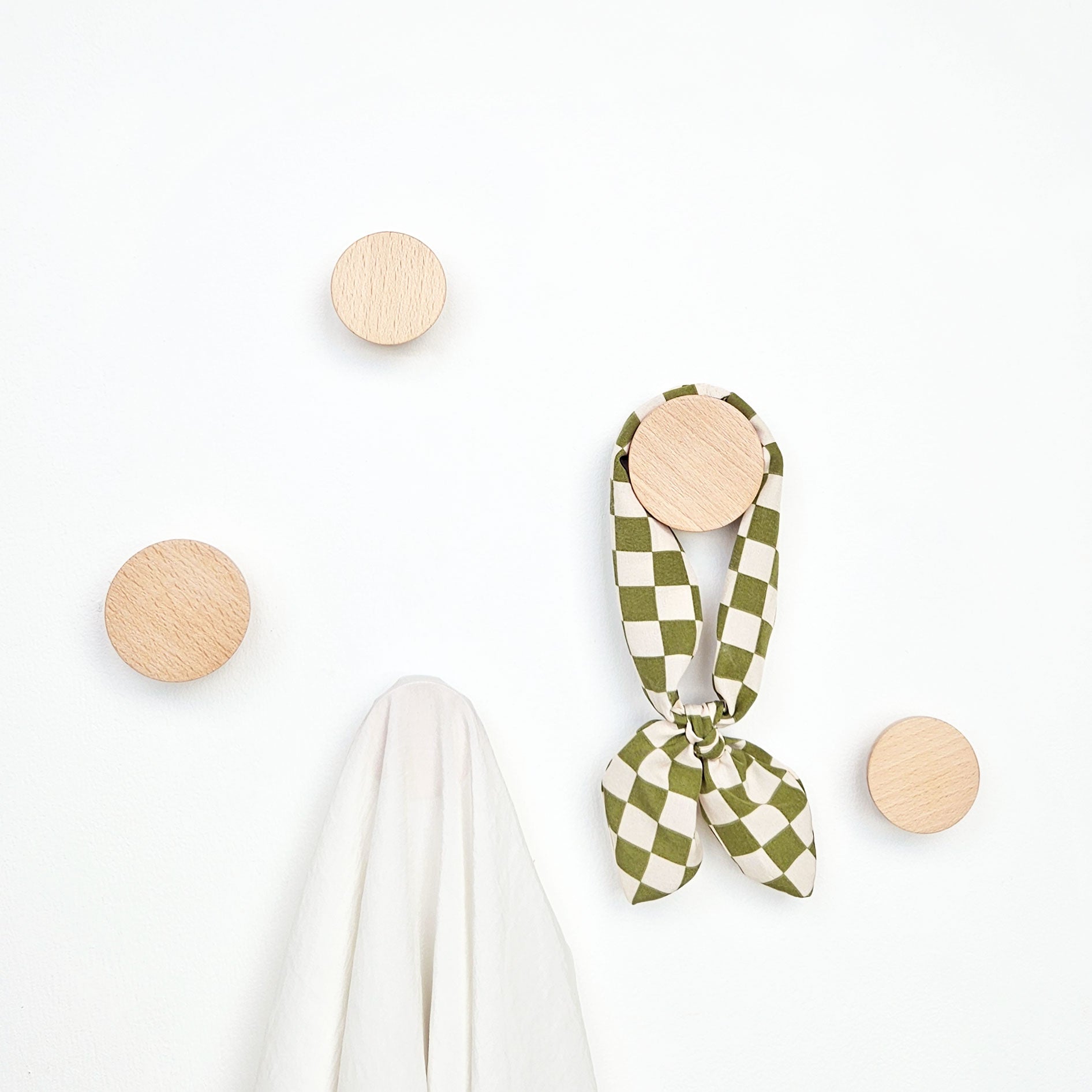 Round Beech Wood Coat Hook/Knob - Set of 2
